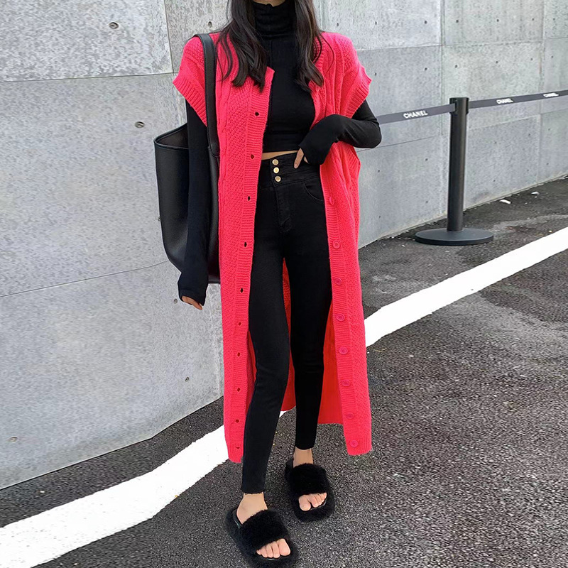 5Colors Plus Size Long Cardigan Vest Solid Color Knitting Waistcoat Women Spring Autumn Sleeveless Sweater Coat Свитер Жилет alx