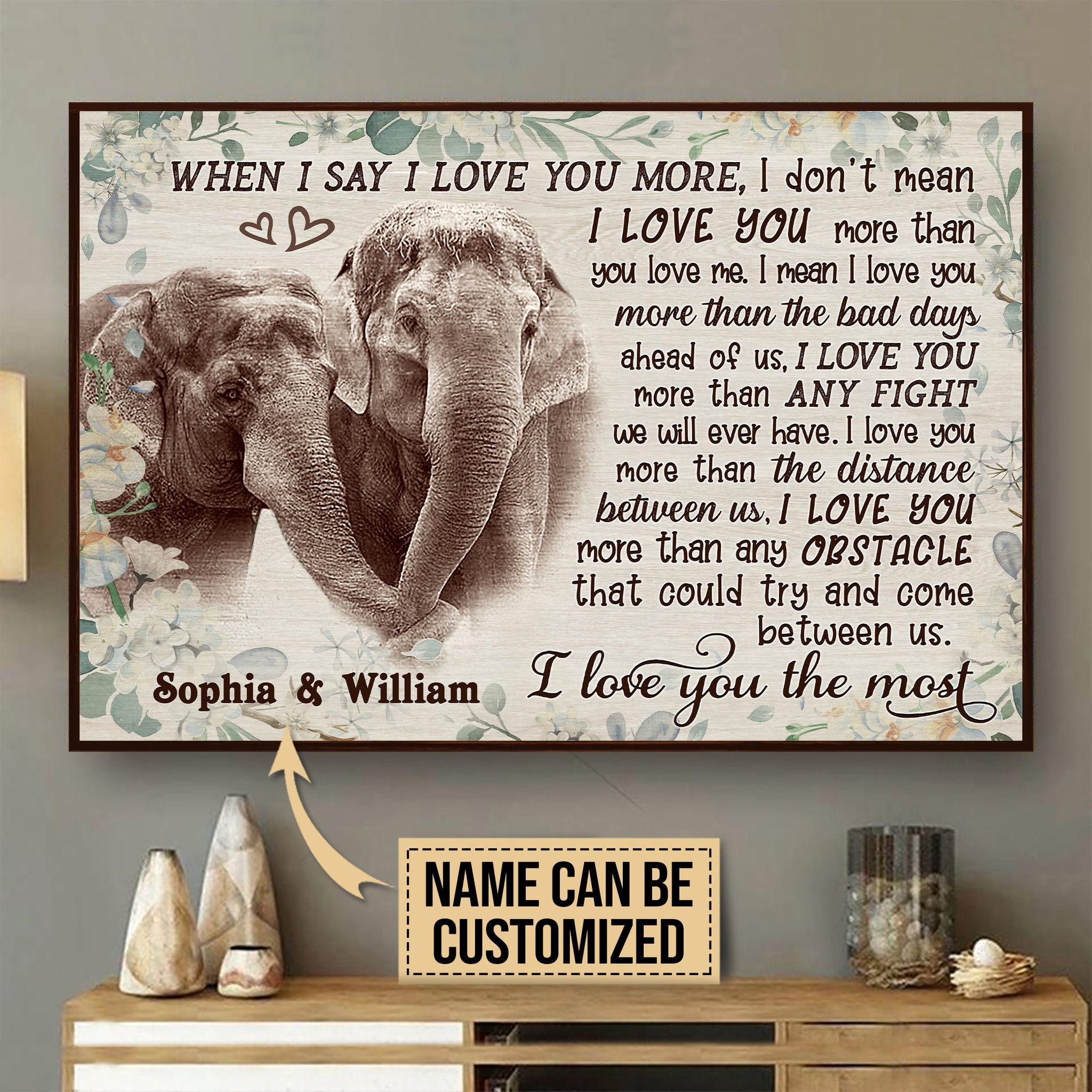 Personalized Canvas, Custom Canvas Prints Elephant I Love You The Most Poster Print, Canvas Poster Wall Art, Canvas Print Wall Decor