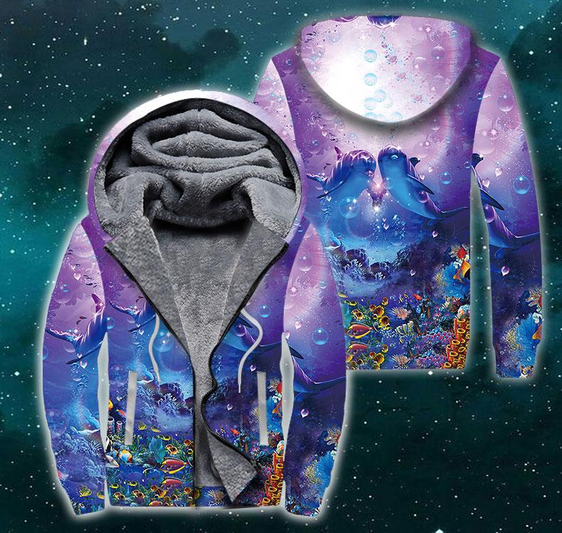 Couple Dolphin Fleece Zip Hoodie All Over Print | Unisex | Adult | Ft2476