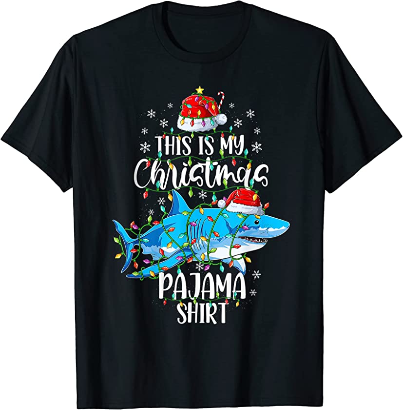 This Is My Christmas Pajama Shirt Merry Sharkmas Santa Shark T-Shirt