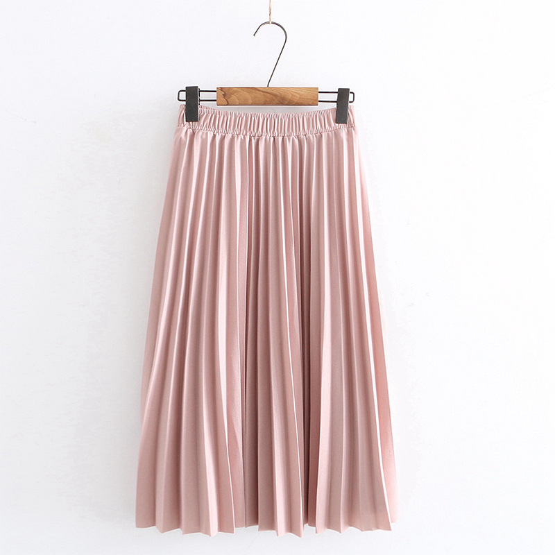 2022 Women Summer A-Line Pleated Skirt High Waist Elegant Pink Skirt Casual Clothes Faldas Jupe Femme Saia Women Midi Skirts alx