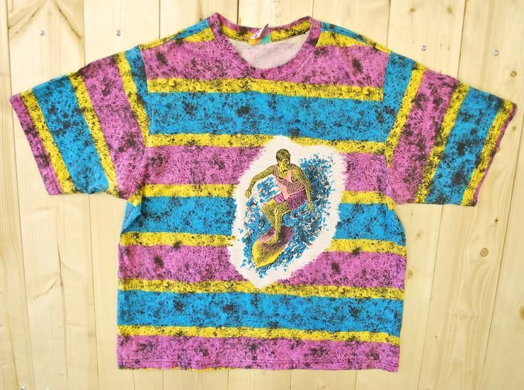 Vintage 1990 S Neon Surf Gear Tye Dye Surfer Shirt