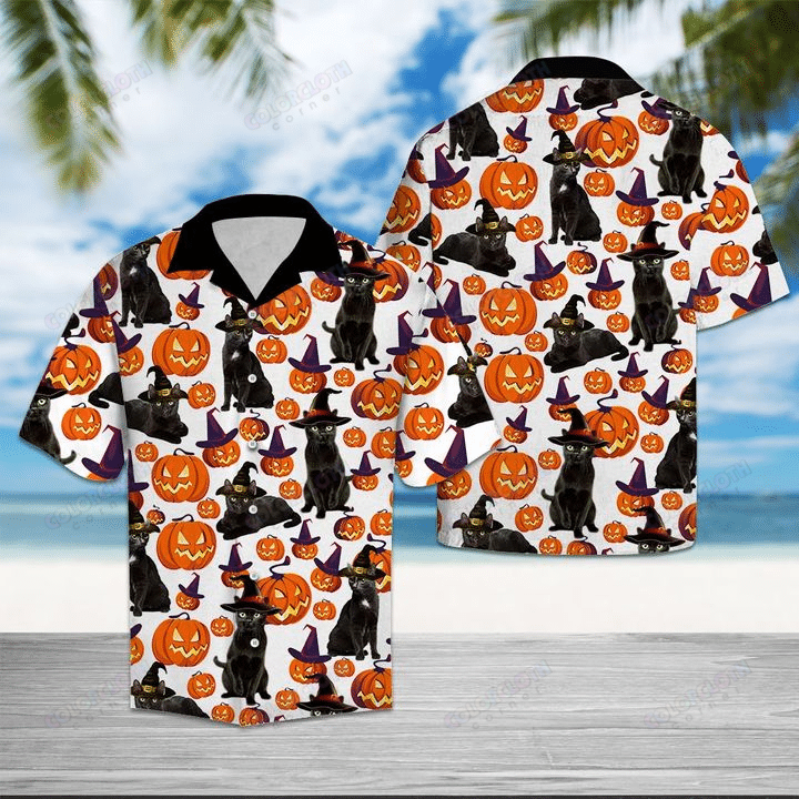 Black Cat Pumpkin Pattern Hawaii Shirt Ha27570