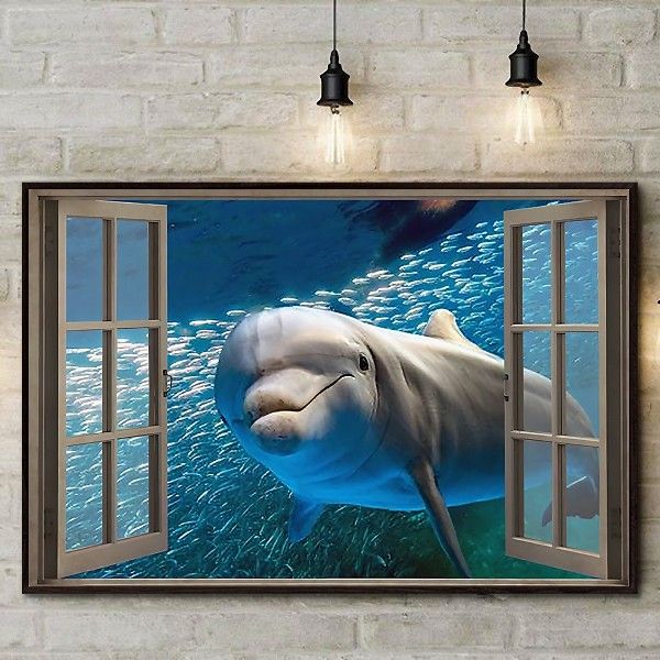 Dolphin In The Sea Home Living Room Wall Decor Horizontal Poster Canvas