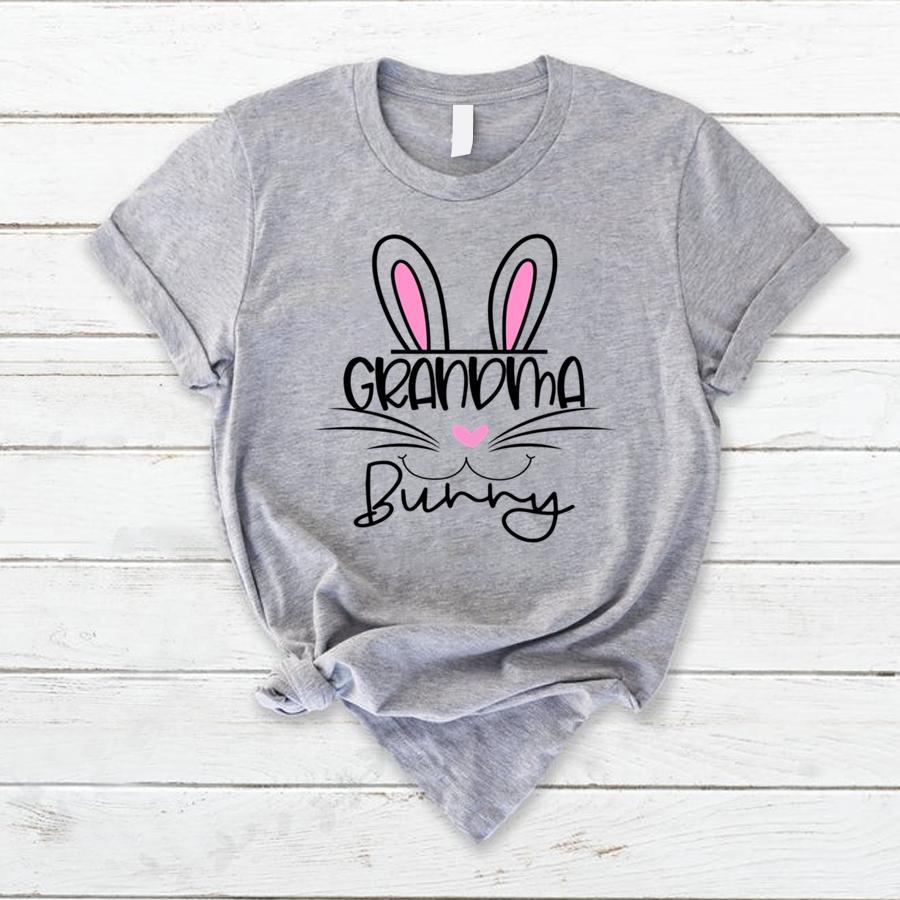 Apayprint -Grandma, Gammie, Mimi, Gigi- Bunny, Grandkid’s Name | Personalized T-Shirt, S – 5XL, White Grey Pink Blue Black