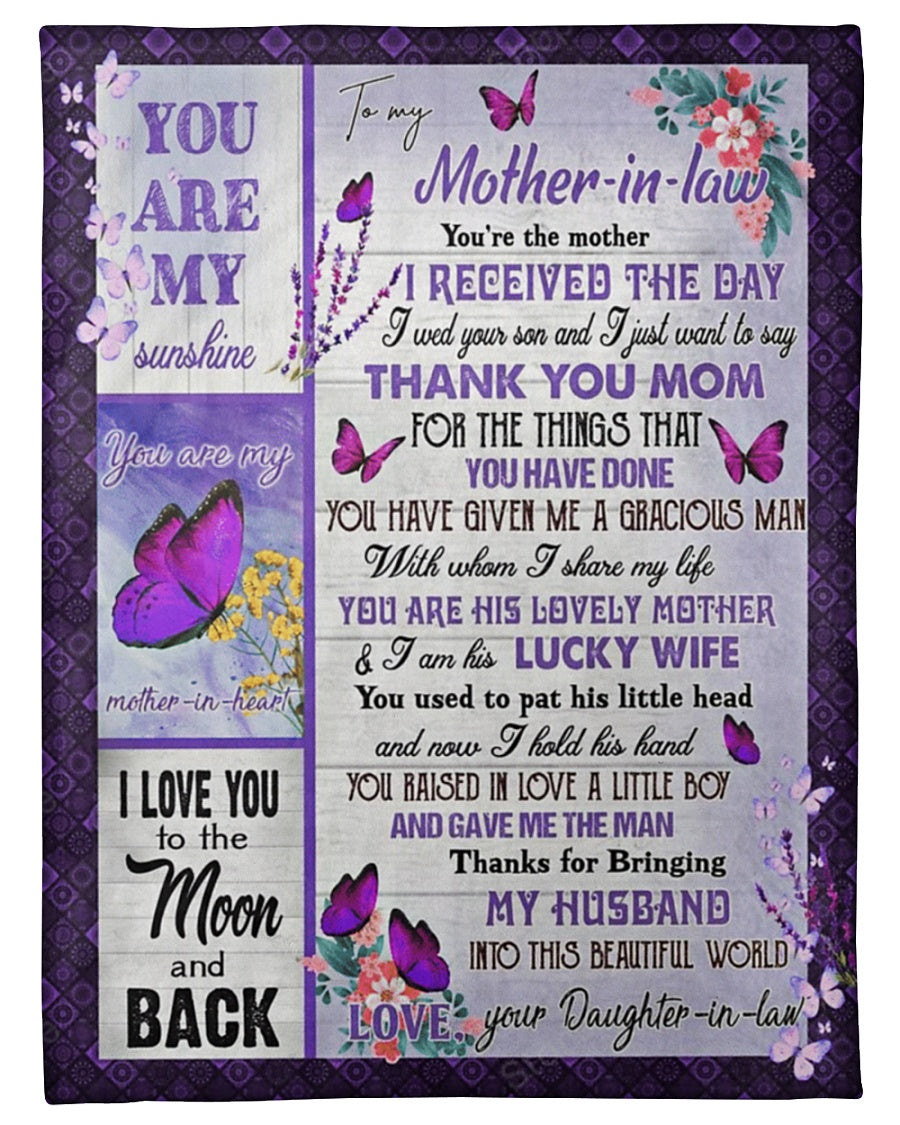 To My Mother-In-Law You’Re The Mother Butterfly Blanket Gift For Mother-In-Law From Daughter-In-Law Home Decor Bedding Couch Sofa Soft And Comfy Cozy