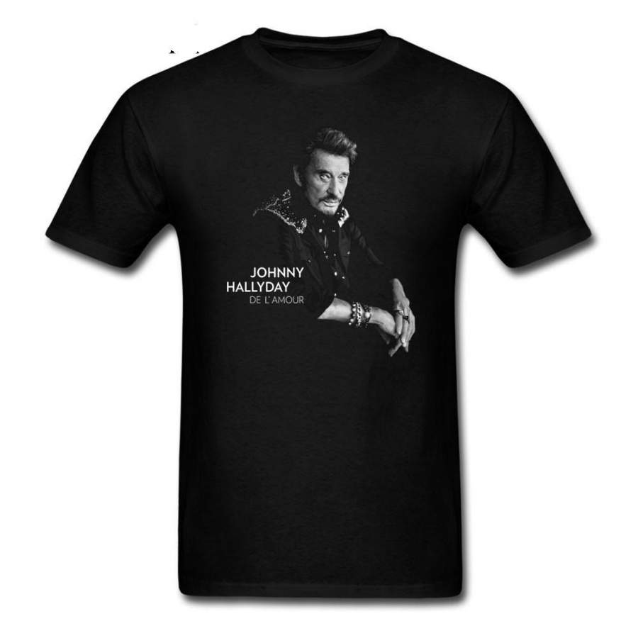 Mens Johnny Hallyday Cool Tee Shirts France Mucisian O-Neck Short Sleeve T-Shirt Teenage Vintage