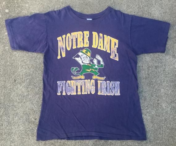 Vintage 80S Notre Dame Fighting Irish Navy Shirtsingle Stitch Arge Shirt