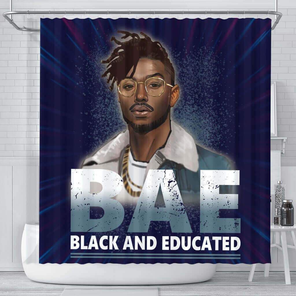 Melanin Bae Black And Educated Man Afrocentric 3D Printed Shower Curtain Bathroom Decor