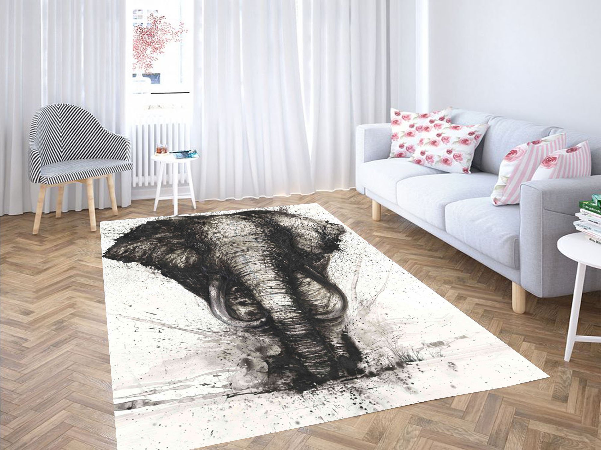 monochromatic elephant carpet rugs