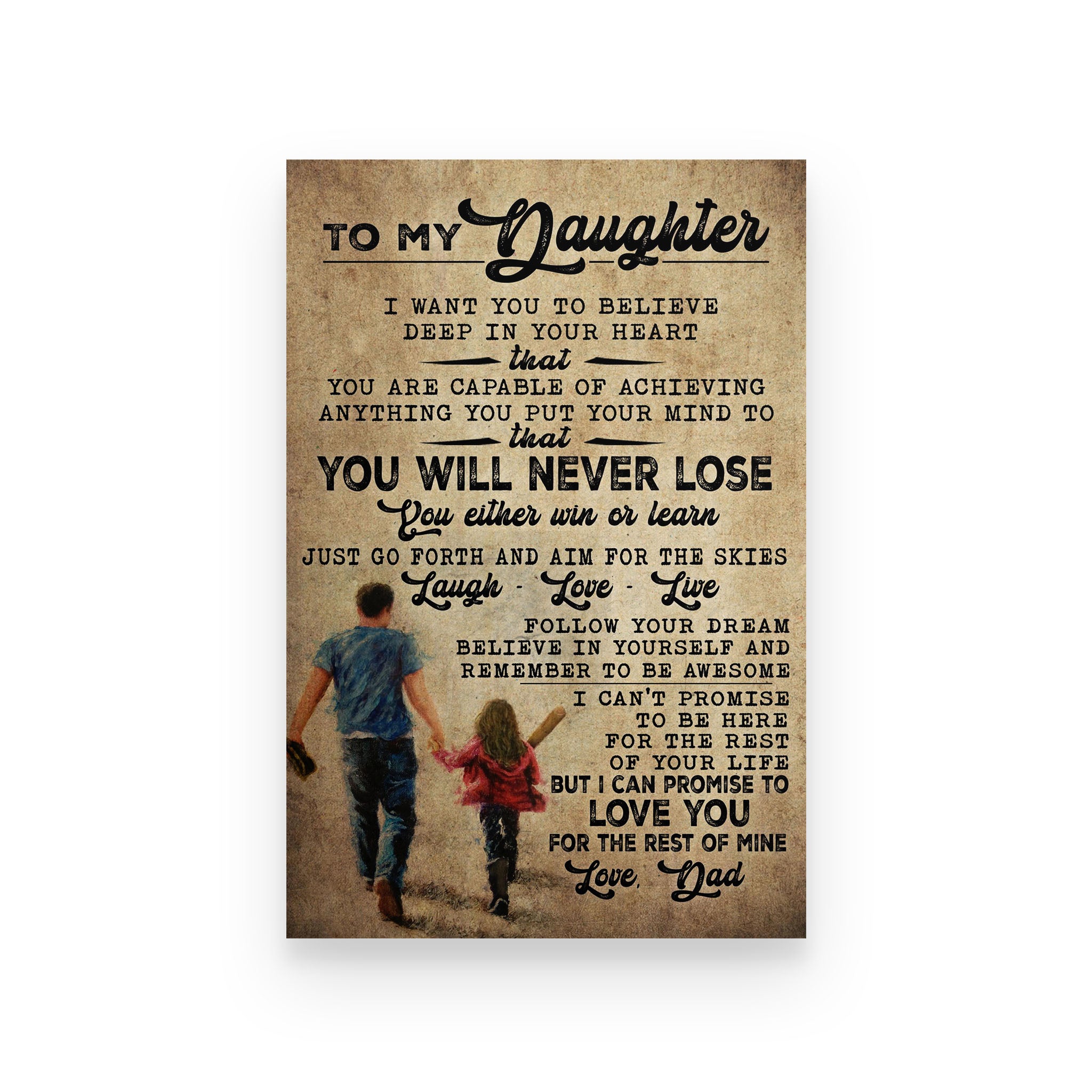 baseball poster dad to daughter never lose