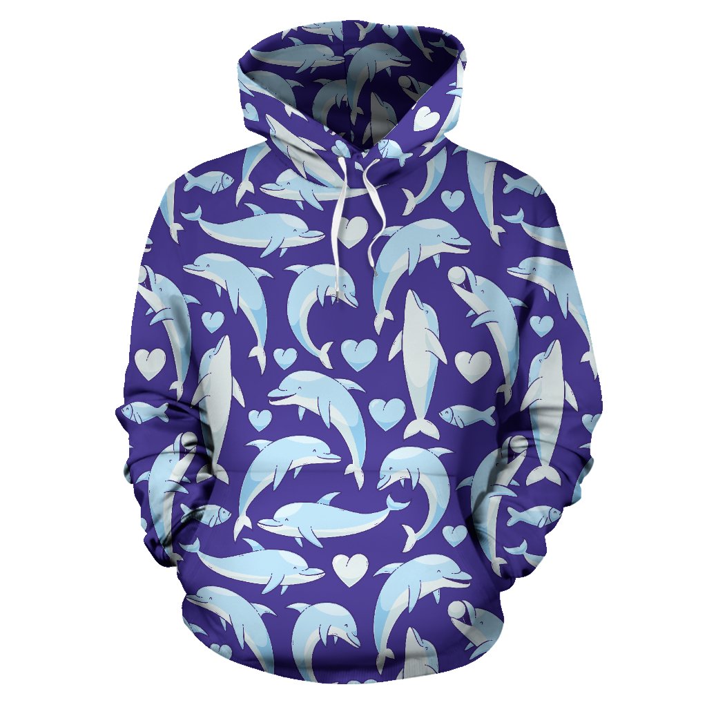 Dolphin Smile Print Pattern Pullover Hoodie