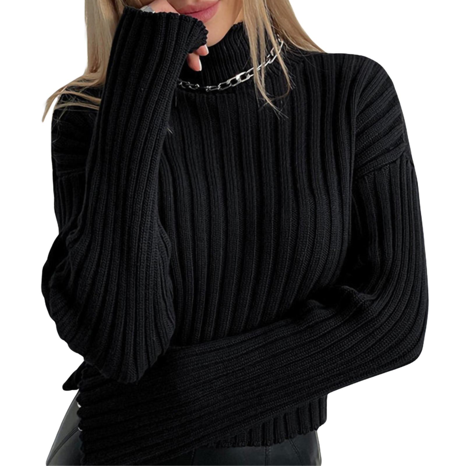 Turtleneck Cropped Sweater Women’s Slim Solid Color Long Sleeve Ribbed Knit Pullover Jumper Tops Autumn Winter Streetwear alx