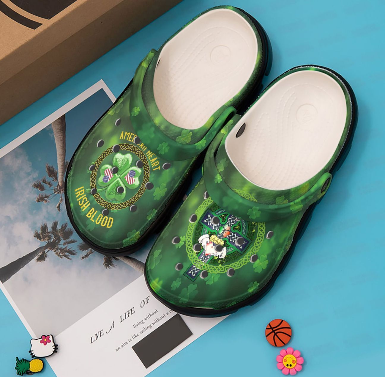 Irish Personalized Clog, Custom Name, Text, Color, Number Fashion Style For Women, Men, Kid, Print 3D American Heart Irish Blood