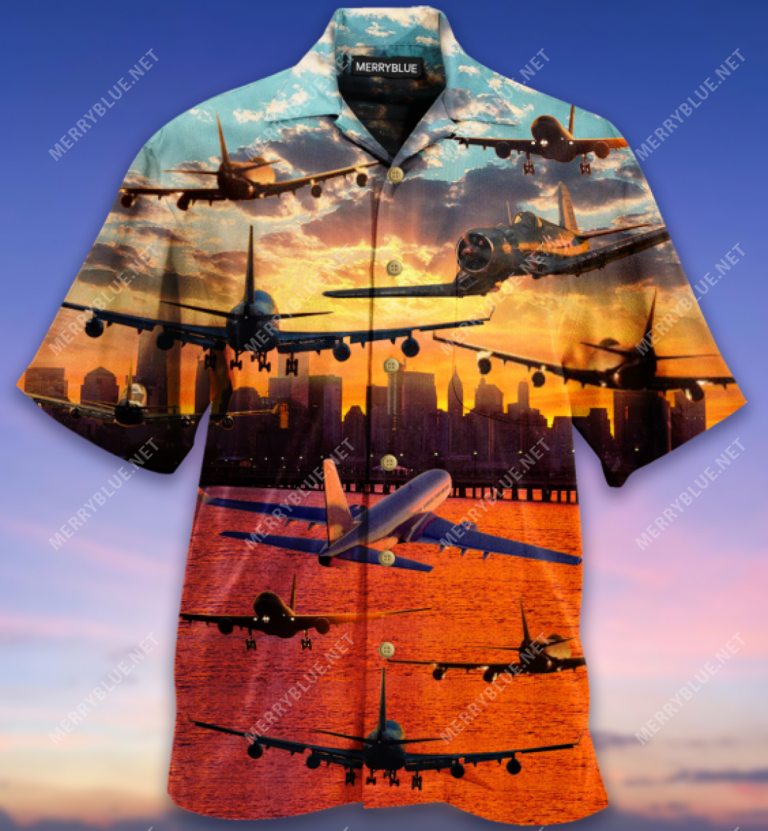 Fly Into Sunset Aircraft Unisex Hawaii Shirt Ha34303