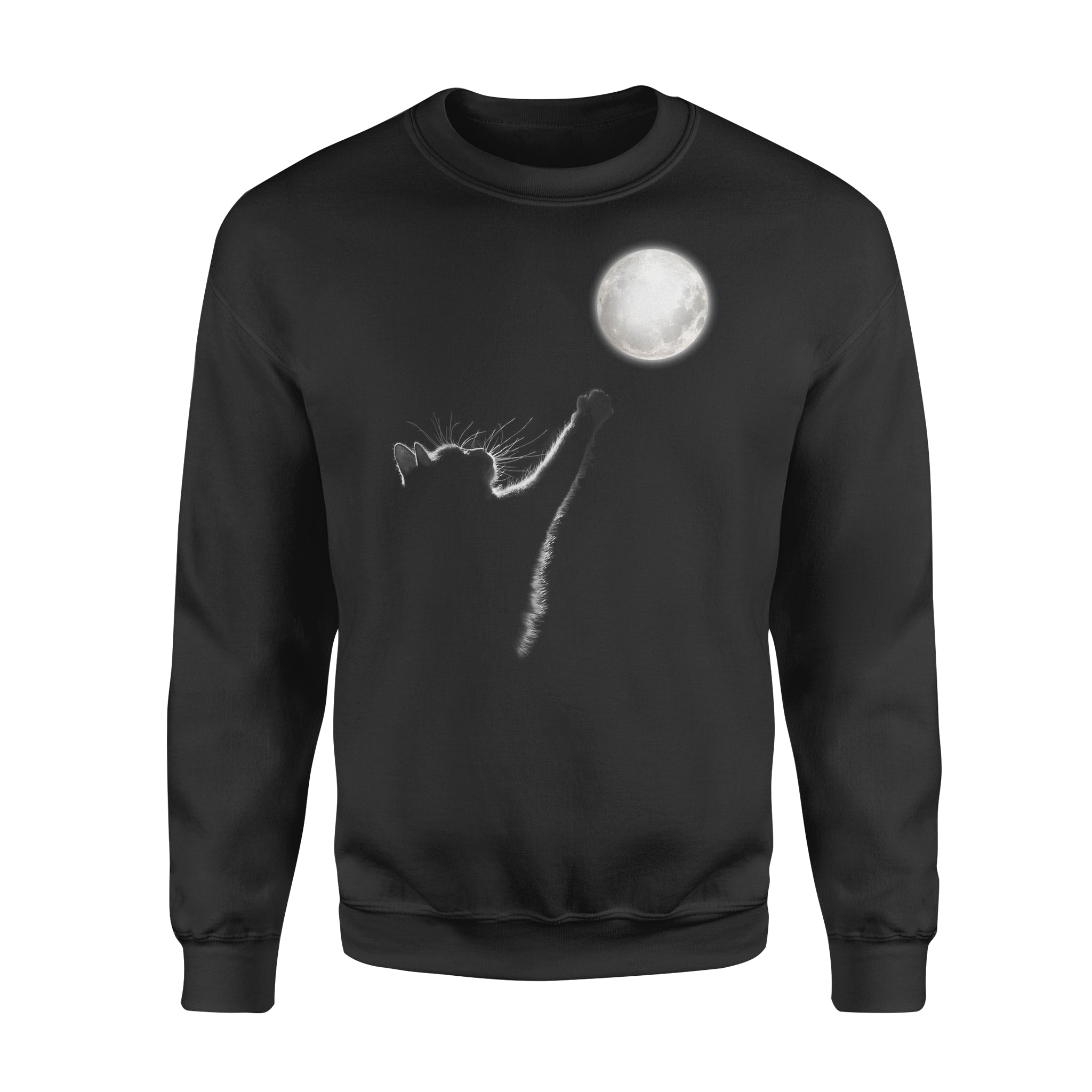 Cat Silhouette Reaching For The Moon For Cat Lover – Standard Crew Neck Sweatshirt