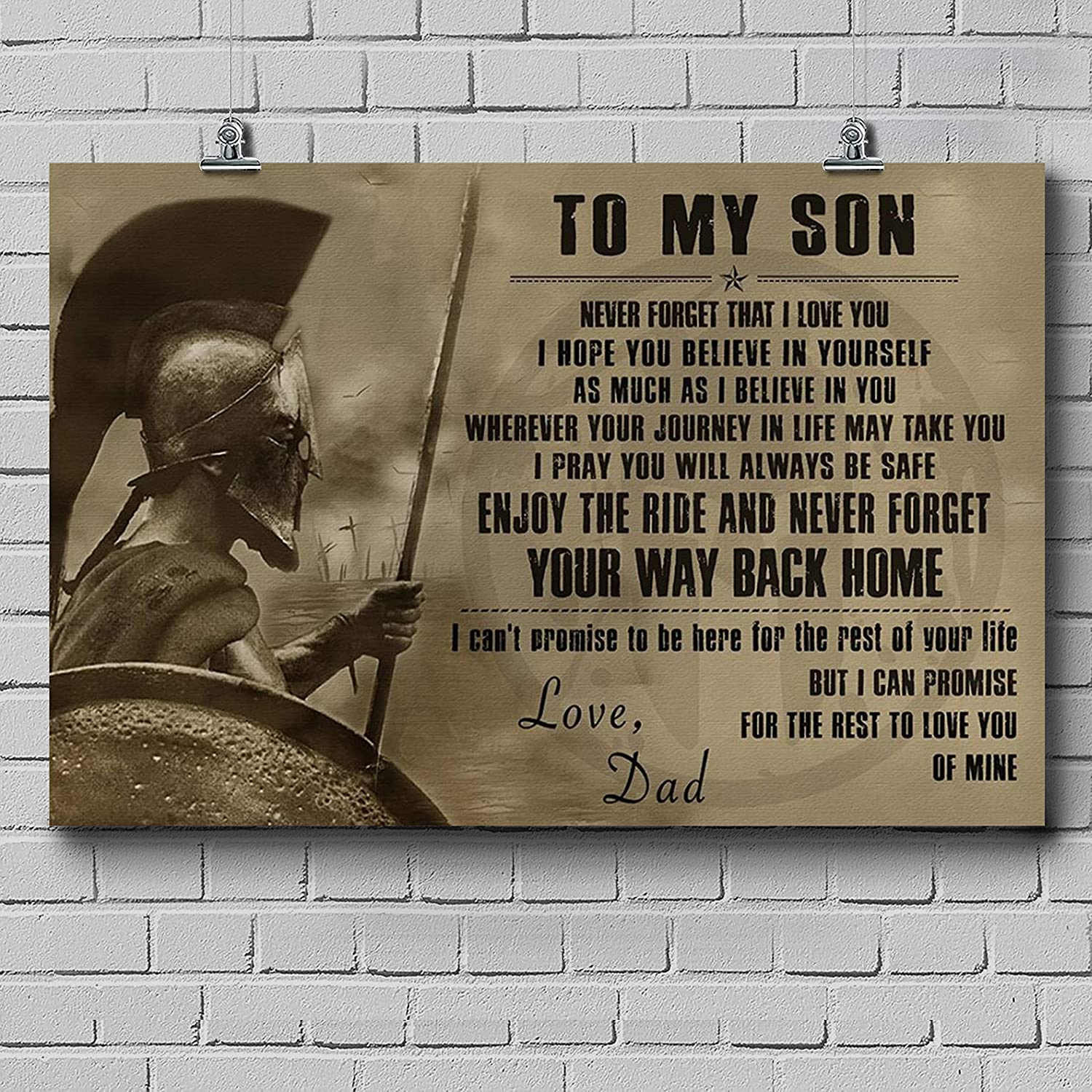 Spartan Poster – DAD to Son – Your Way Back Home – Great Gift for Any Occasion: Birthday, Anniversary, Christmas, New Years, Valentines Day, Graduation