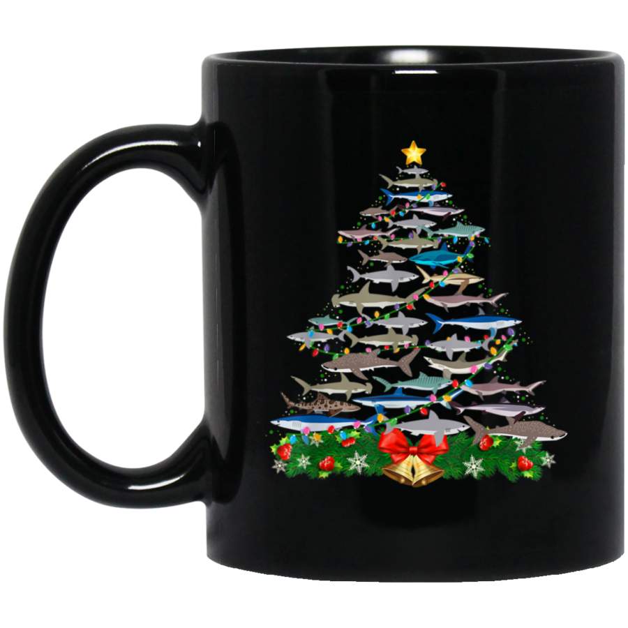 SHARK Christmas Tree Shirt SHARK Lovers Gifts Men Women Kids Black Mug