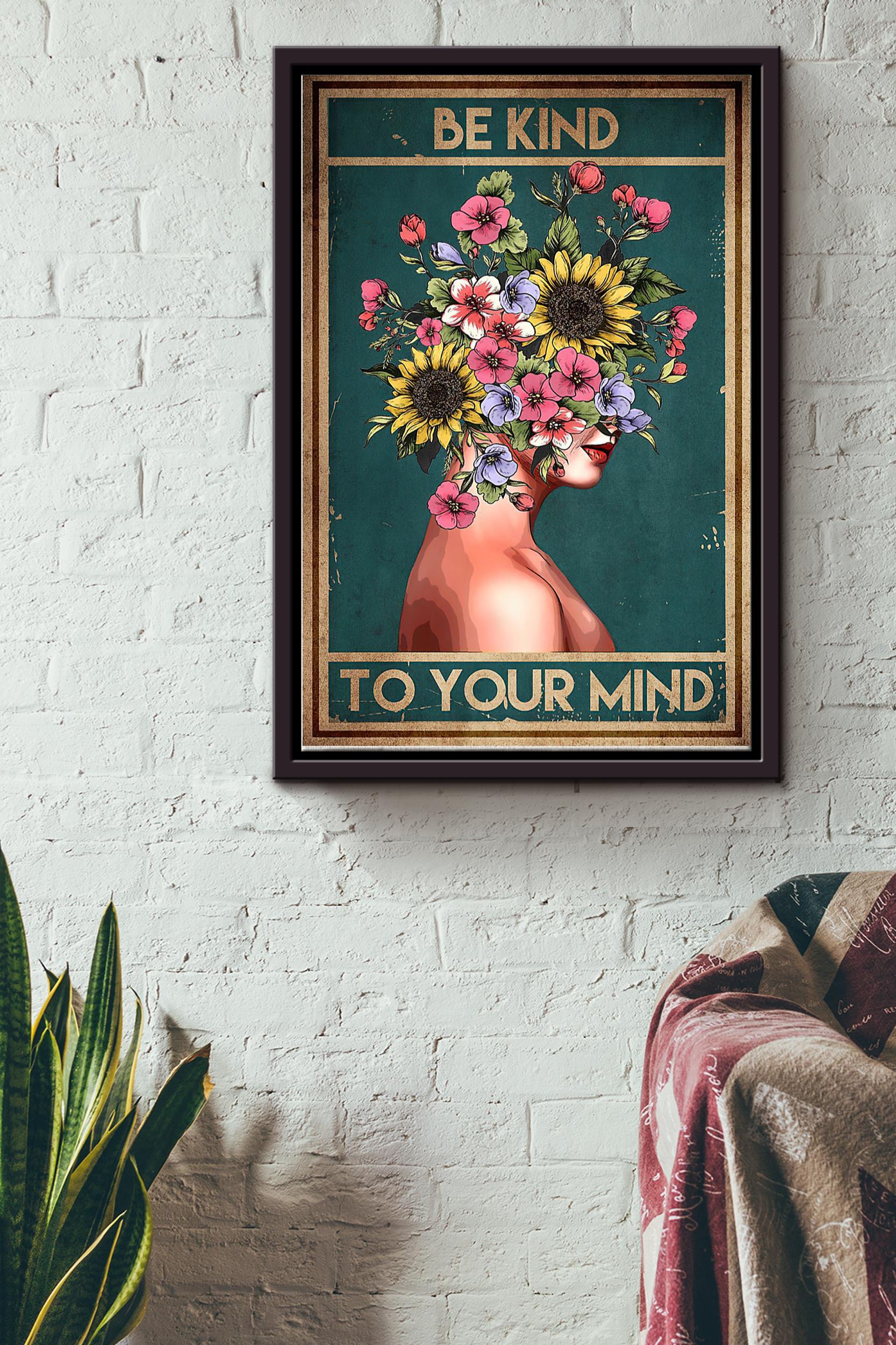Mental Health Flower Girl Be Kind Poster Framed Matte Canvas