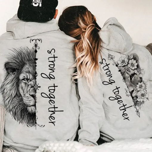 Strong Together Hoodie, Lion Couple Hoodie, Couple Hoodie, Husband Wife Hoodie, Lion Hoodie, Unisex Sweater, Sweatshirt