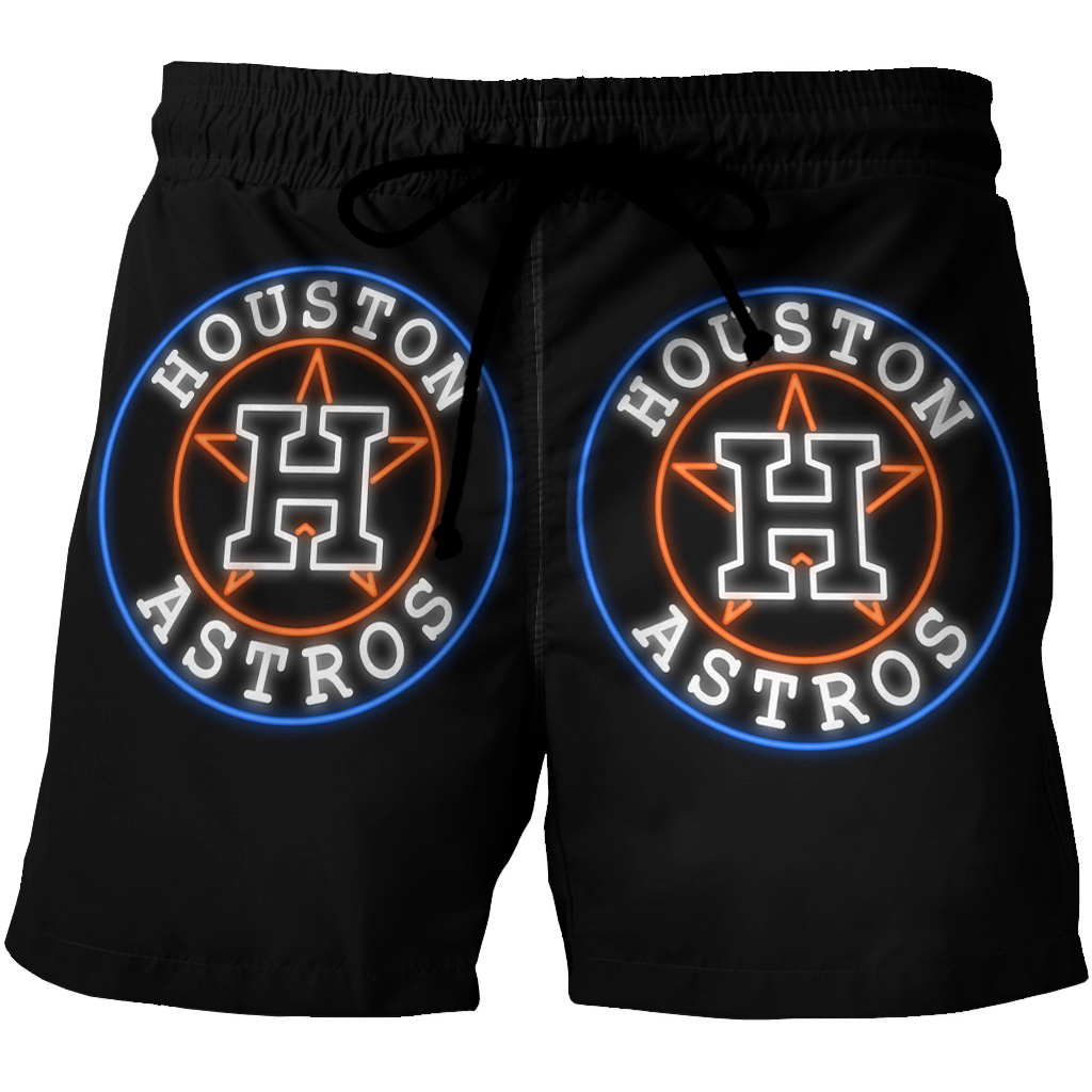 Houston Astros Emblem Neon Light 3D All Over Print Summer Beach Hawaiian Short