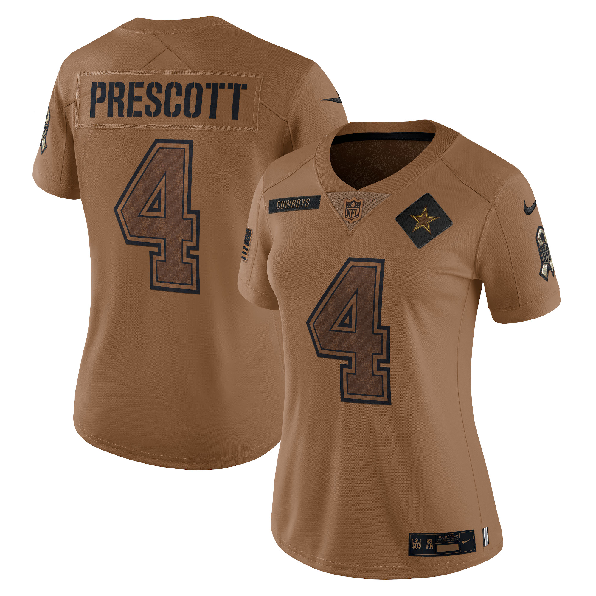 Women’s Dallas Cowboys Dak Prescott Brown 2023 Salute To Service Limited Jersey