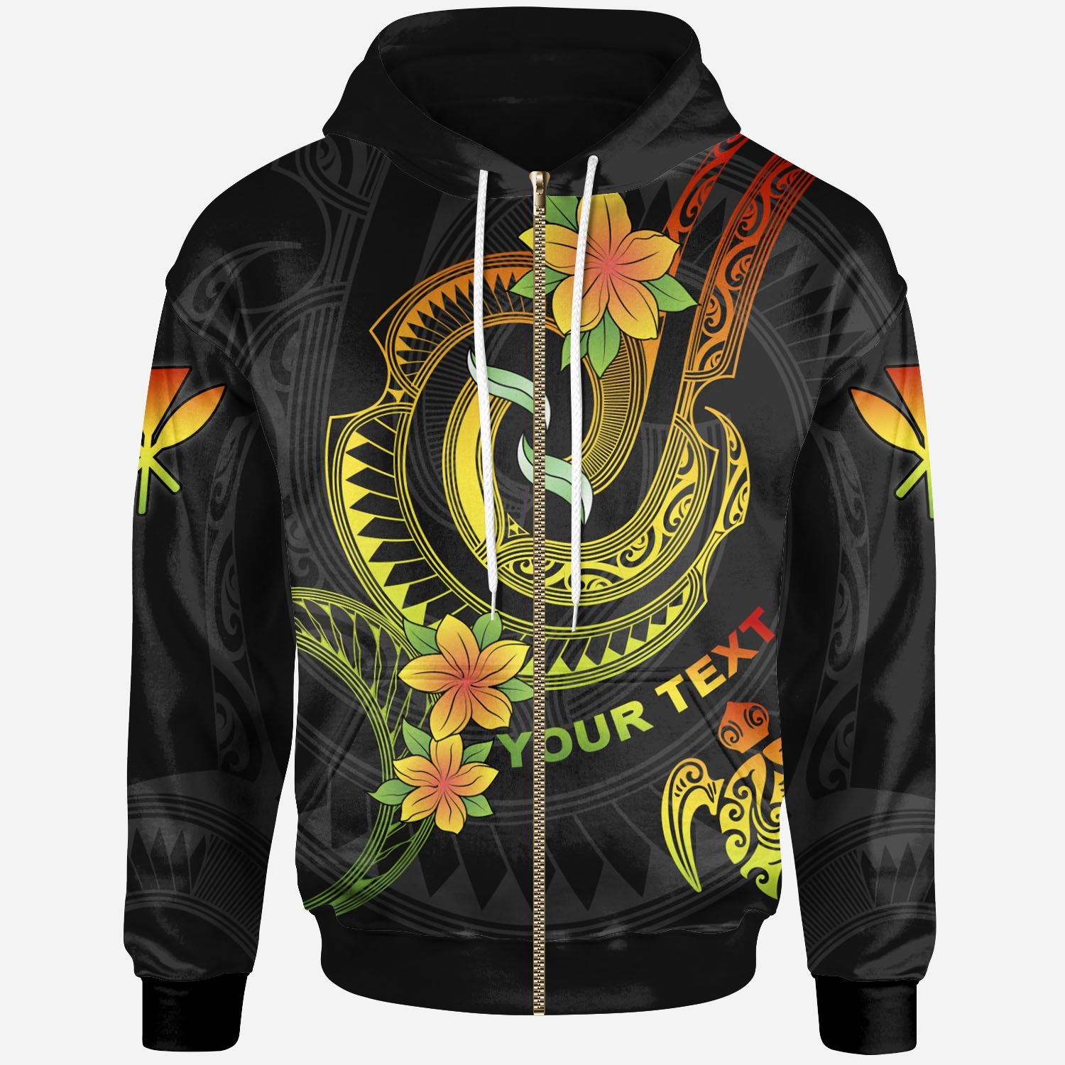 Hawaii Custom Personalised Zip-Up Hoodie – Reggae Plumeria Flowers with Spiral Patterns – BN26