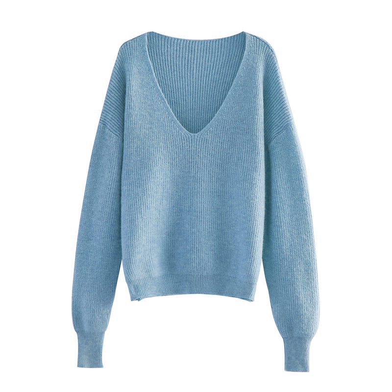 CRLAYDK Winter Women V Neck One Shoulder Knitted Sweaters Long Sleeve Pullover Tops Stretchable Loose Jumper Basic Outwear alx