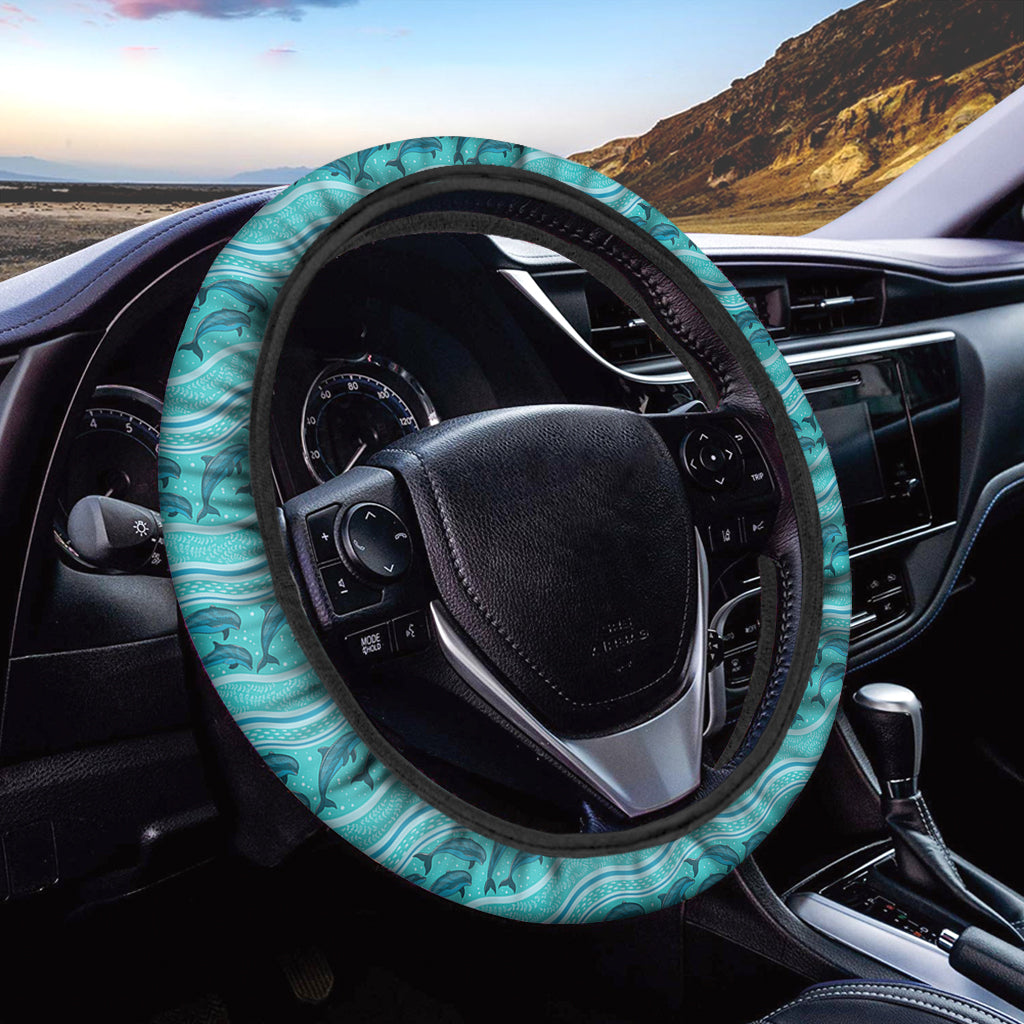 Boho Dolphin Pattern Print Car Steering Wheel Cover