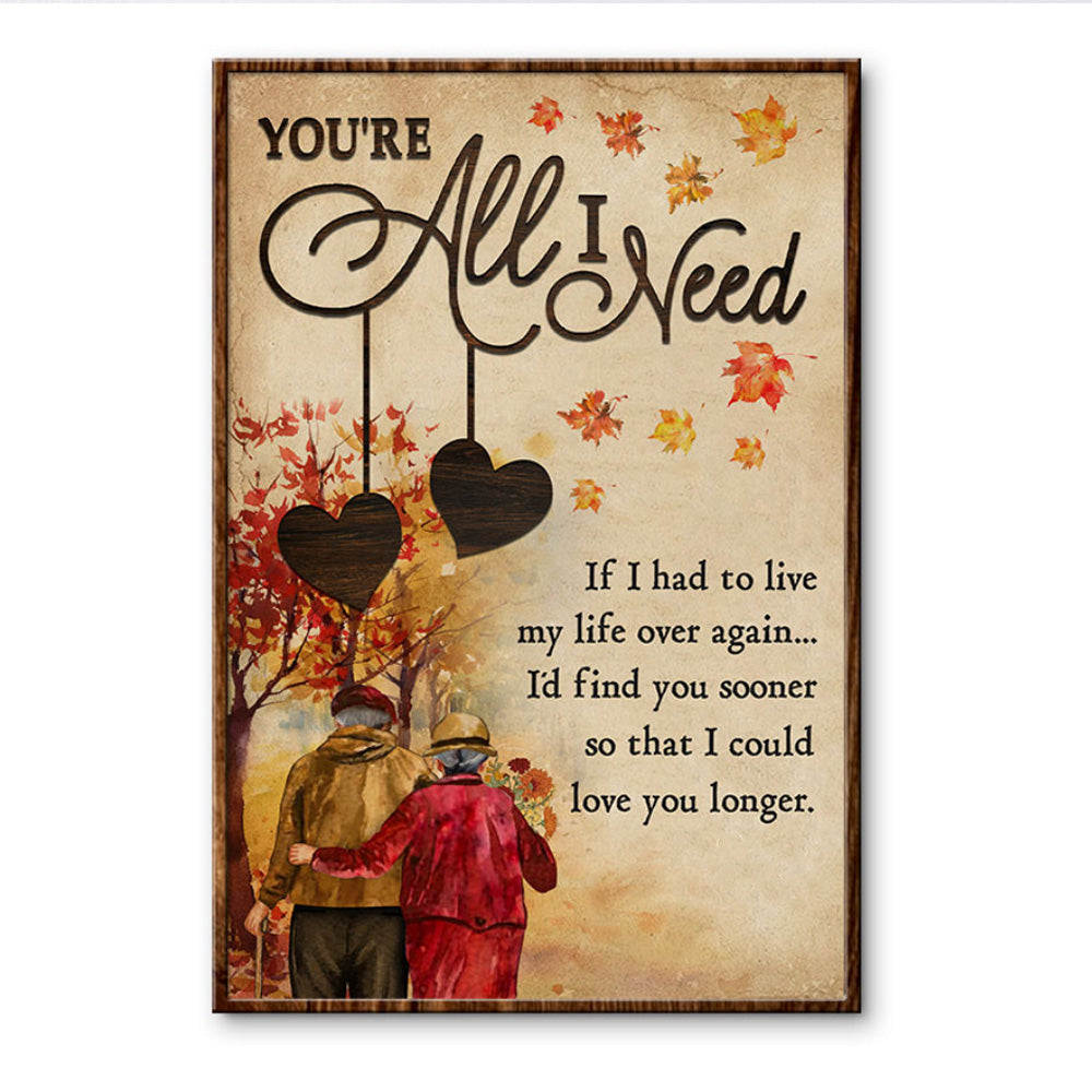 Autumn Old Couple Lovers Vertical Poster & Canvas Home Decor Wall Art Visual Art