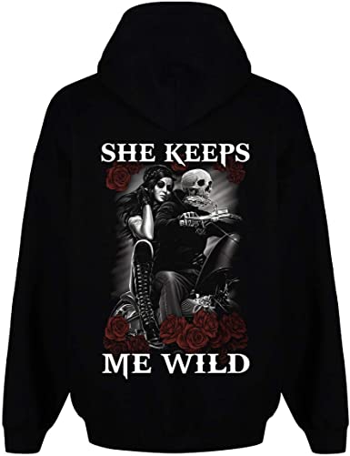 She Keeps Me Wild He Keeps Me Safe Hoodie, Skull Motorcycle Couple Hoodie, Couple Hoodie, Husband Wife Hoodie, Unisex Sweater, Sweatshirt