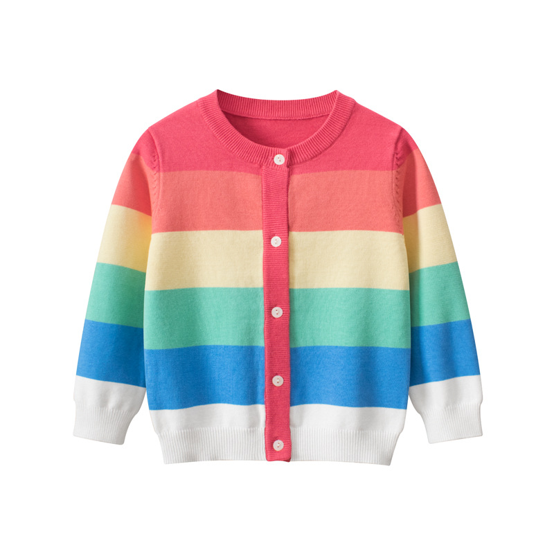 2023 Ins New Girls Rainbow Cardigans Children Spring Autumn Knit Cardigans Children Sweater alx