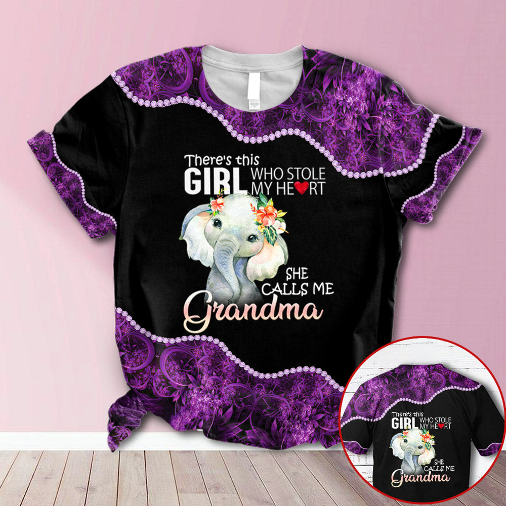 Personalized There Is This Girl Who Stole My Heart Baby Elephant Purple All Over Print Shirts, 3D Shirts For Grandma Hn98 Trhn