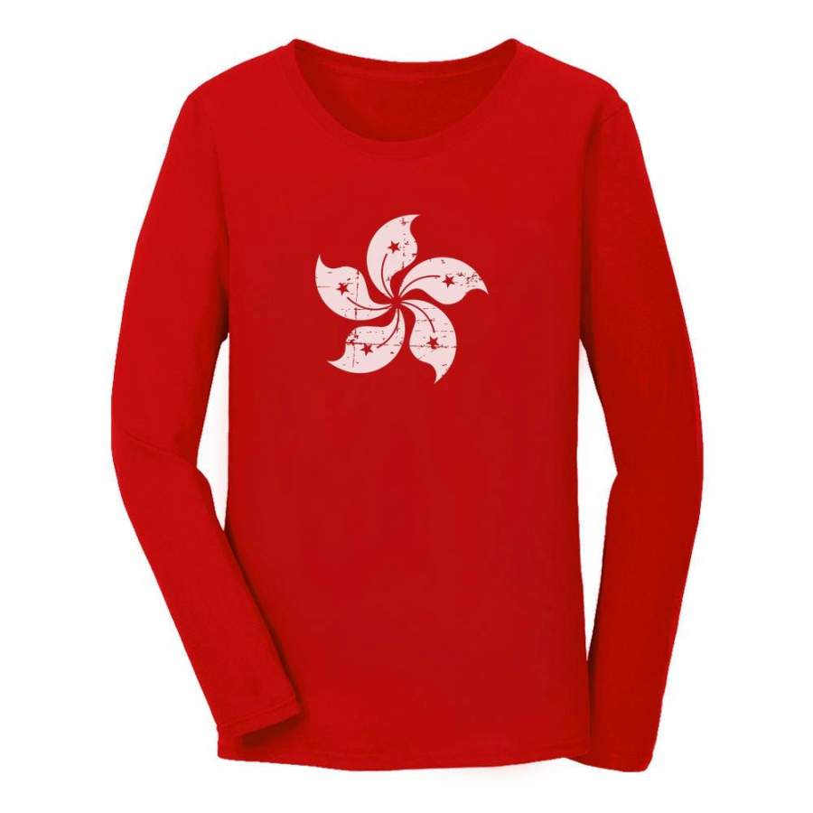 Vintage Hong Kong Flag Women Long Sleeve T-Shirt