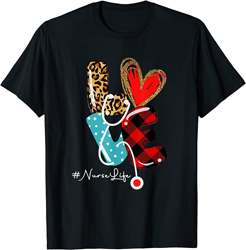 NurseLife RN LPN CNA Healthcare Heart Leopard Nurse life T-Shirt