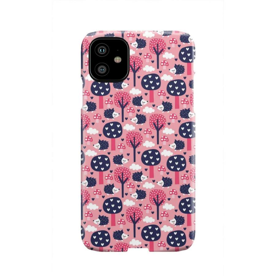 Pink Mushroom Three Hedgehogs Pattern Print Iphone & Android Phone Cases