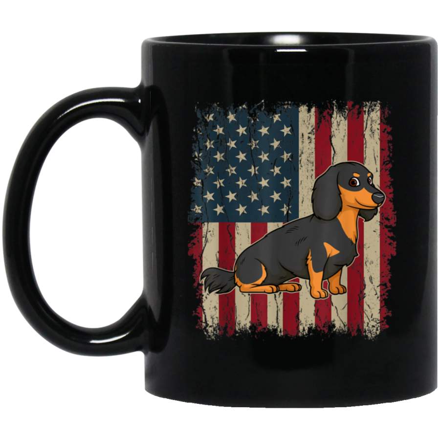 Vintage USA Flag Dachshund Dog Gift Fathers Day 4th Of July Mug