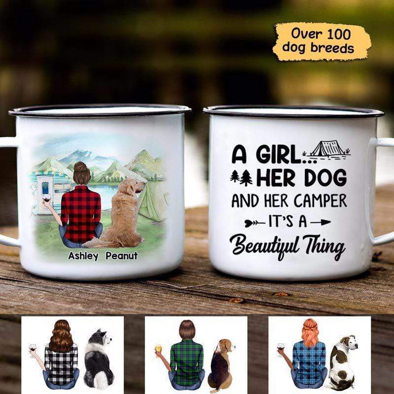 A Girl Her Dog Camper Camping Personalized Campfire Mug