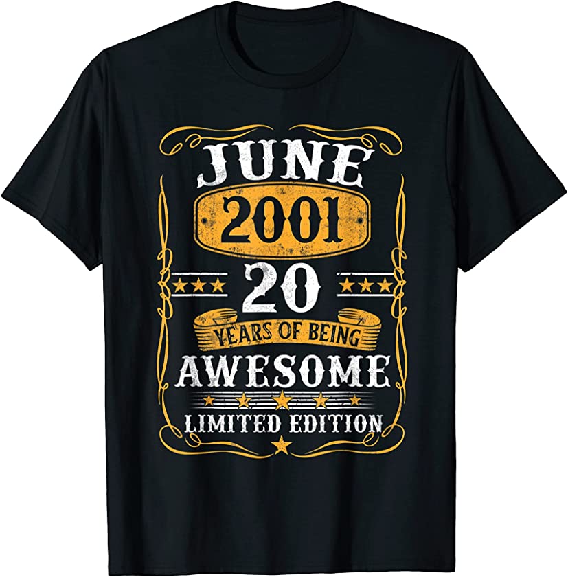 20 Years Old Gifts Vintage June 2001 20Th Birthday Gift T-Shirt