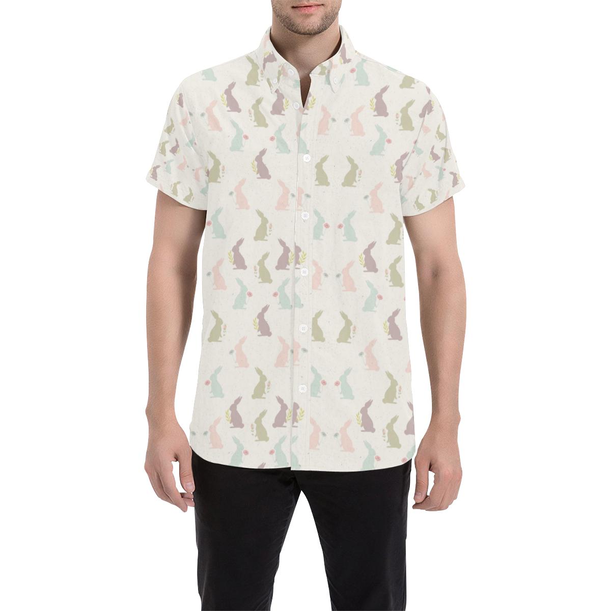 Bunny Pattern Print Design 05 Men Button Up Shirt