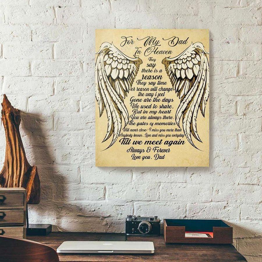 [Personalized Name] For My Dad In Heaven They Say There Is A Reason Angel Wing – Best Gift Idea For Couple, Gift For Home Decor, Gift For Family – Horizontal Canvas Matte Canvas Wall Art