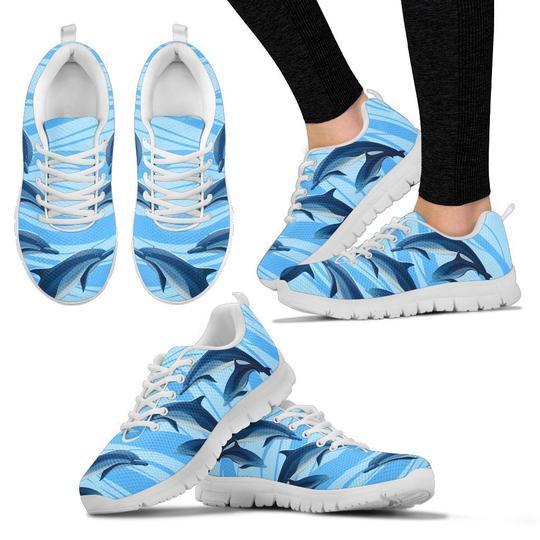 Blue Dolphin White Sneakers, Personalized Shoes Custom Name, Text For Women, Men