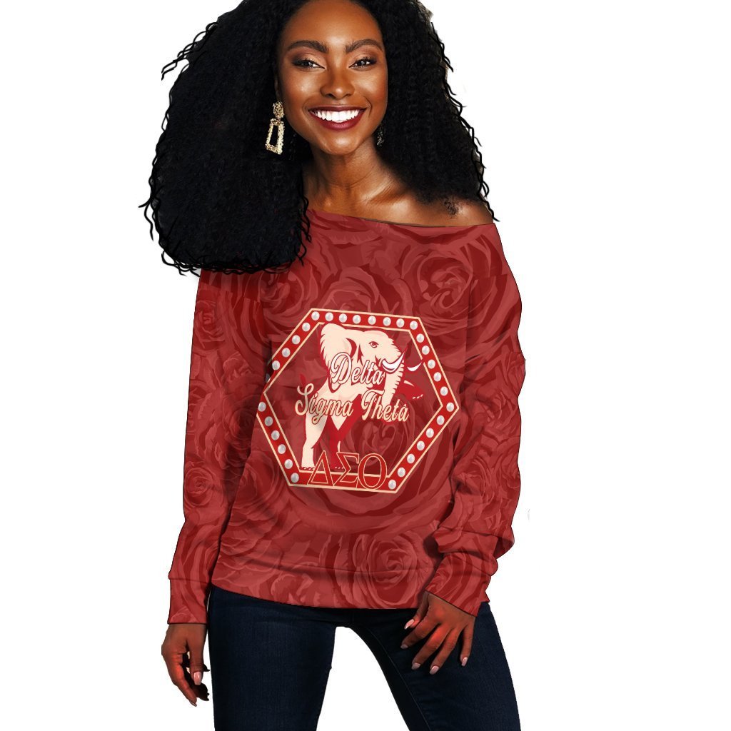 Sorority Sweatshirt – Delta Sigma Theta Rose Pearls Off Shoulder