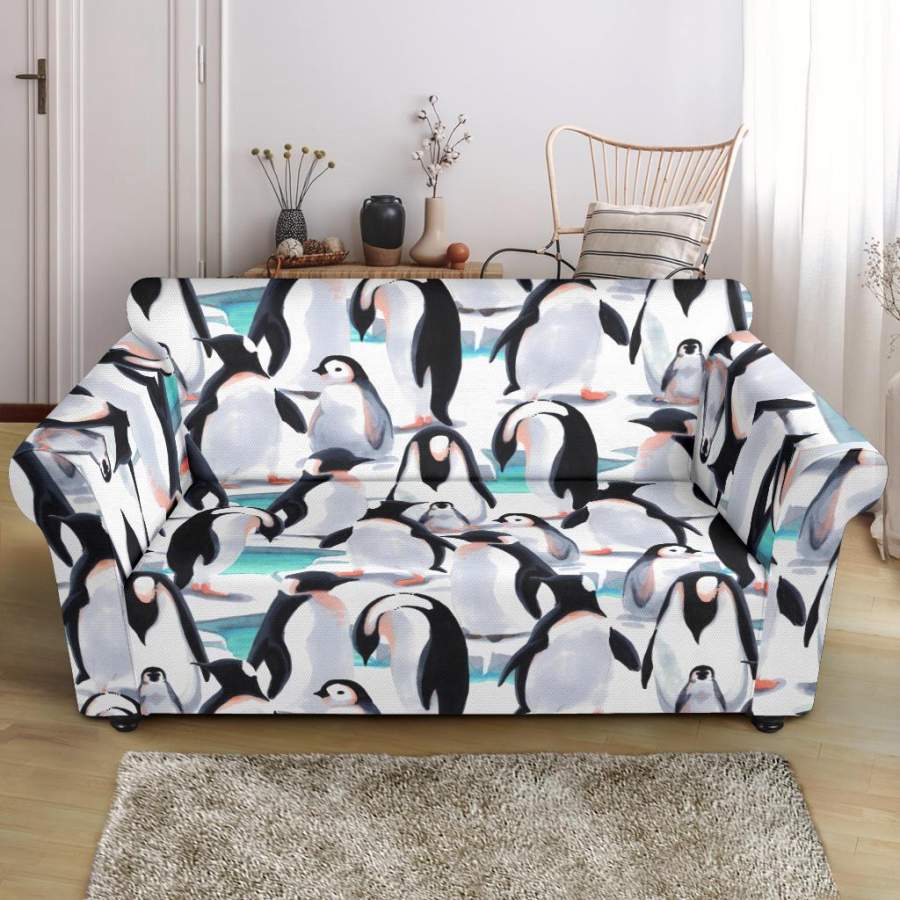 Pattern Print Penguin Loveseat Cover