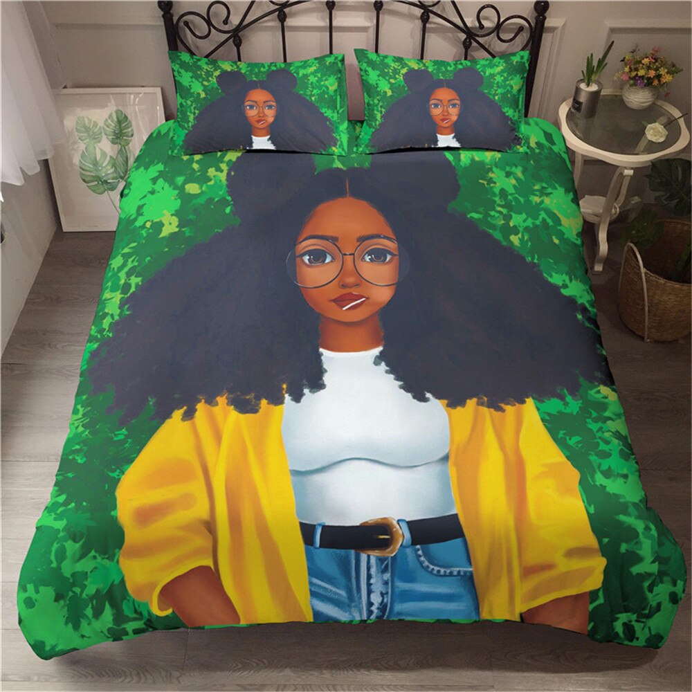 3D Bedding Set African Girl Microfiber Fabric Printed Duvet Cover Set Baby Single Twin Double Full Queen Uk Us King Size