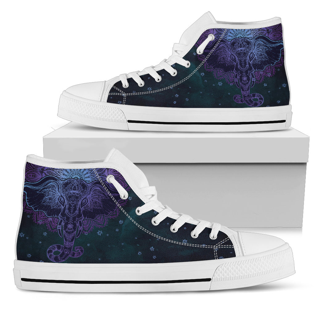 Womens Purple Mandala Elephant High Top Sneaker