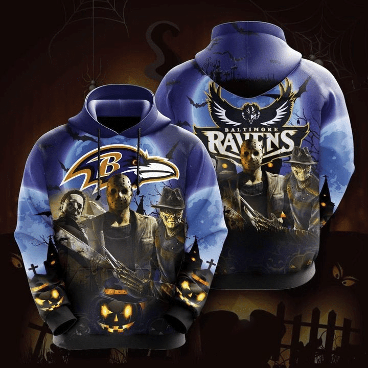 Baltimore Ravens Halloween Horror 1 Unisex 3D Hoodie Gift For Fans