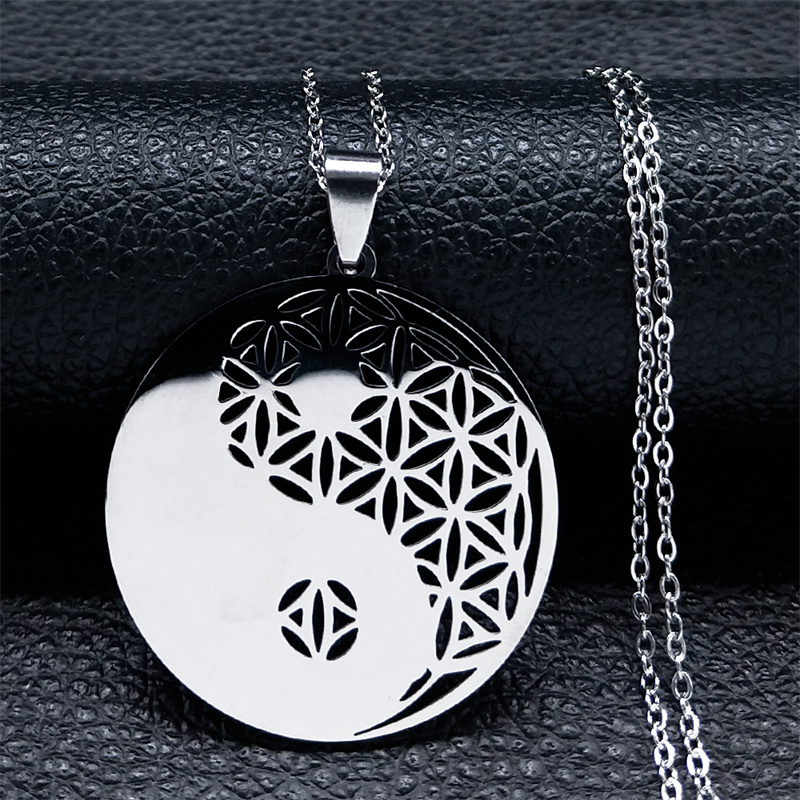 2022 Flower of Life Stainless Steel Mandala Metatron Necklaces Sacred Geometry Long Black Bead Necklace Jewerly flor de la vida alx