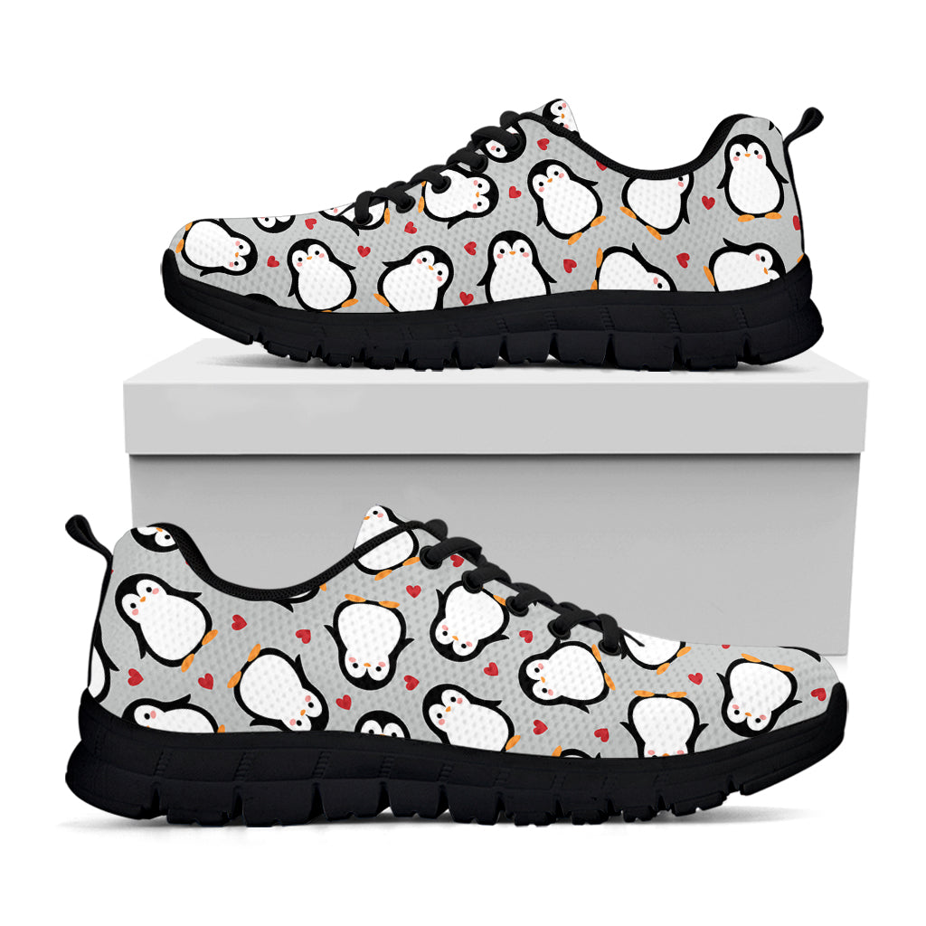 Red Heart And Penguin Pattern Print Black Sneakers