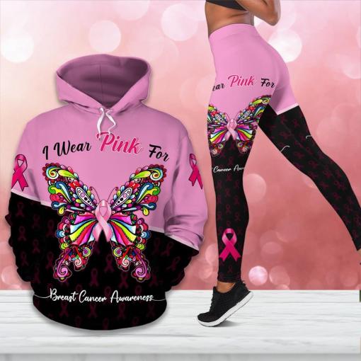 I Wear Pink For Breast Cancer Awareness Colorful Pink Ribbon Butterfly Breast Cancer 3D Clothes